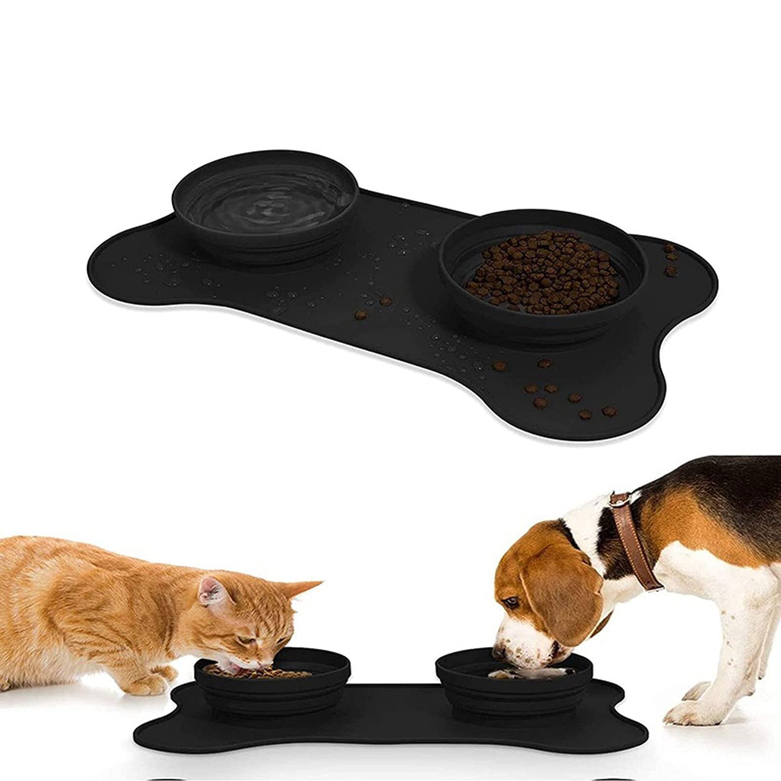 RTHGTFGW Comedero Perro Tazón de Perro portátil Double Silicone Plegable Sin derrame No Skid Travel Pet Feeder Food Water Puppy Puppy Feeding