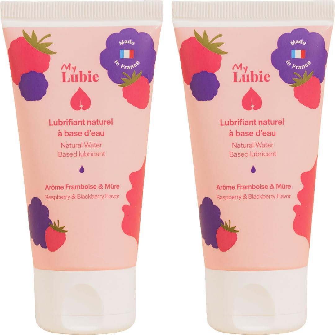 My Lubie - Duo de Lubrifiants Comestibles Aromatisés | Goût Framboise & Mûre | 2x50ml | Base Eau, Naturels & Vegan | Enrichis en Acide Hyaluronique et Prébiotiques | Fabriqués en France