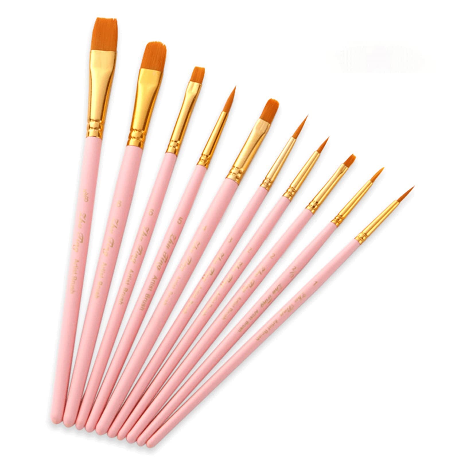 Sjdopulse Pink The Multi-Purpose Brushes Acrylic Paint Brushes, 10Pcs Nylon Hair Artist Paintbrushes, Paintbrush Bulk Set For Watercolor, Canvas, Craft, Detail & Oil Painting