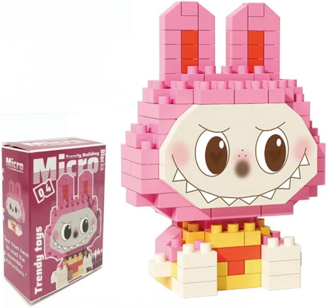 Blind Box Micro Building Blocks Bunny Character Construction Set, 154 Pieces, Ages 14+, Multi-Color Mini Blocks