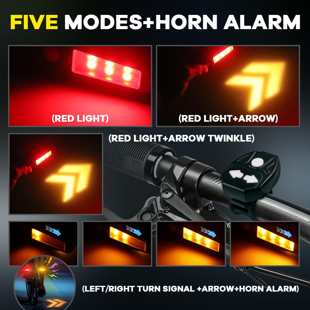Feu Arriere Velo avec Clignotant Ultra-Lumineux à Projection, 5 Modes-Alarme sans Fil à Corne Clignotant Vélo 30 LED IPX4 Imperméable Rechargeable par USB Lumiere Velo Avant et Arriere