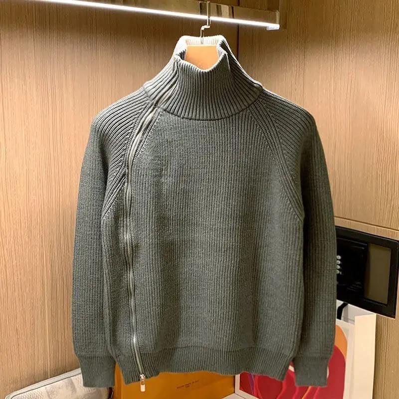 Solid Color Half High Neck Sweater for Men Side Zipper Sweater Warm Top4
