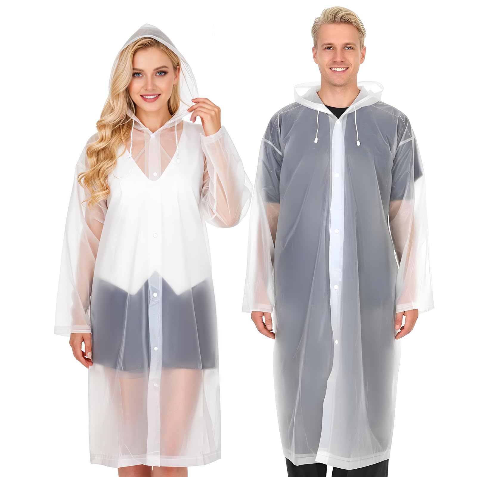 Pack of 2 Rain Poncho Waterproof EVA Rain Cape Rain Cover with Hood Men Women Reusable Transparent Emergency Rainwear Breathable Portable-image-2