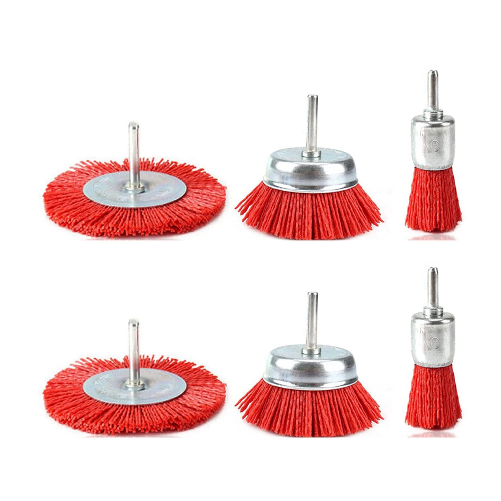 Jnchdghwa Red 6 Piece Nylon Filament Abrasive Wire Brush Wheel & Cup Brush Set With 1/4 Inch Shank For Removal Of Rust//Paint