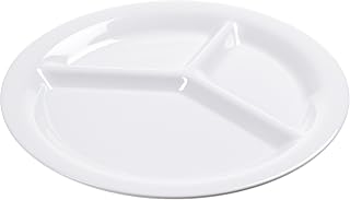 Carlisle FoodService Products Sierrus Plastic Divided Plate Reusable Portion Plate with 3-Compartments for Hospitals, Schools, and Home, Melamine, 10.5 Inches, White, (Pack of 12)