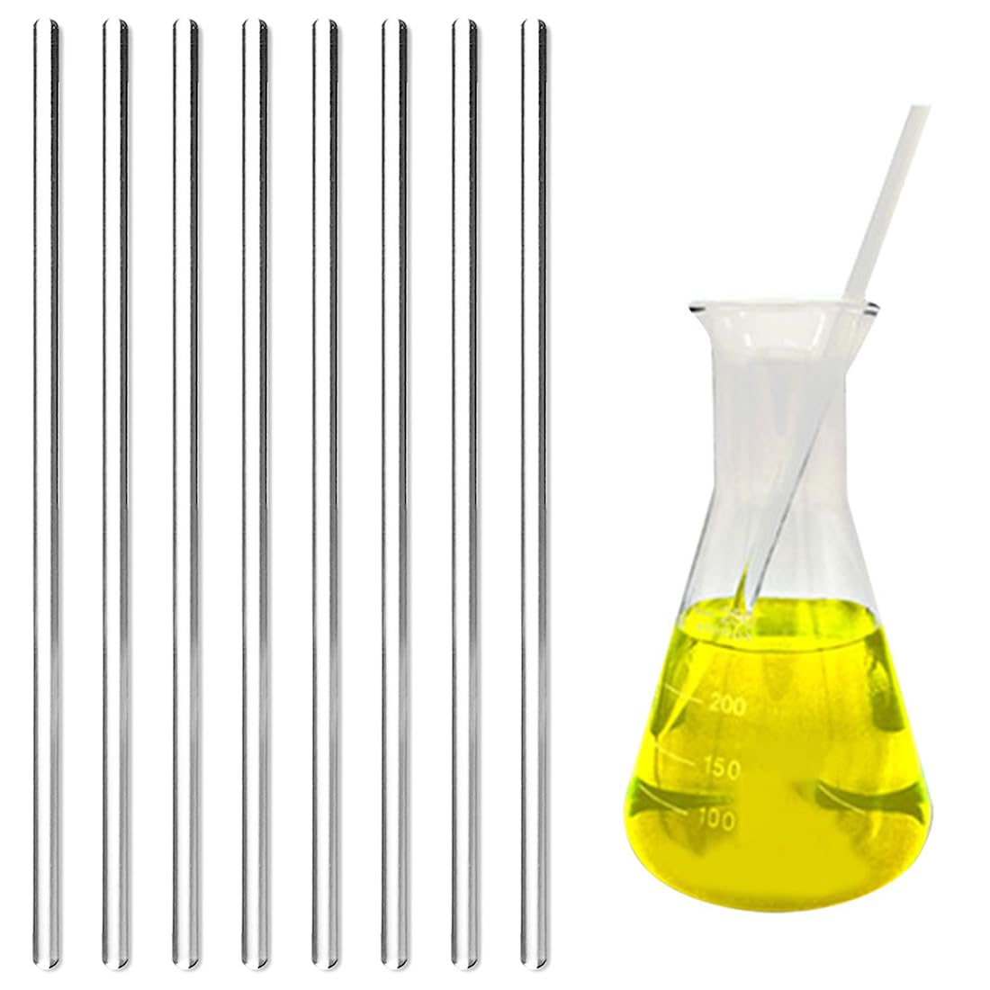 8 pcs Rührstäbchen Rührstab aus Glas beidseitig nutzbar hitzebeständig für wissenschaftliche Chemie Labor zum Umrühren von heißen und kalten Getränken(20 cm)