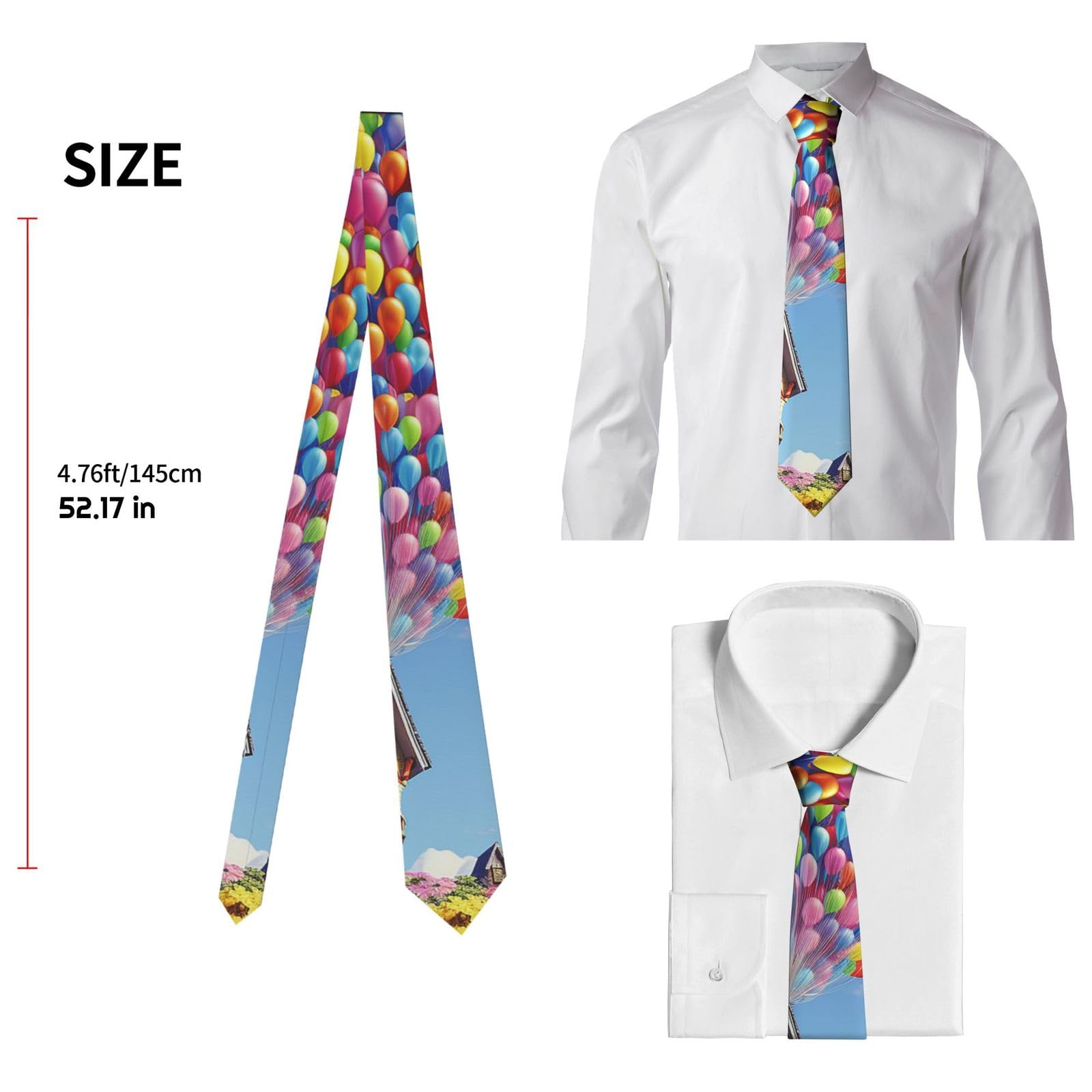 GFLFMXZW Tie for Men Colorful Balloon and house Print Necktie Men's Ties Silk Neckties Neck Tie for Business