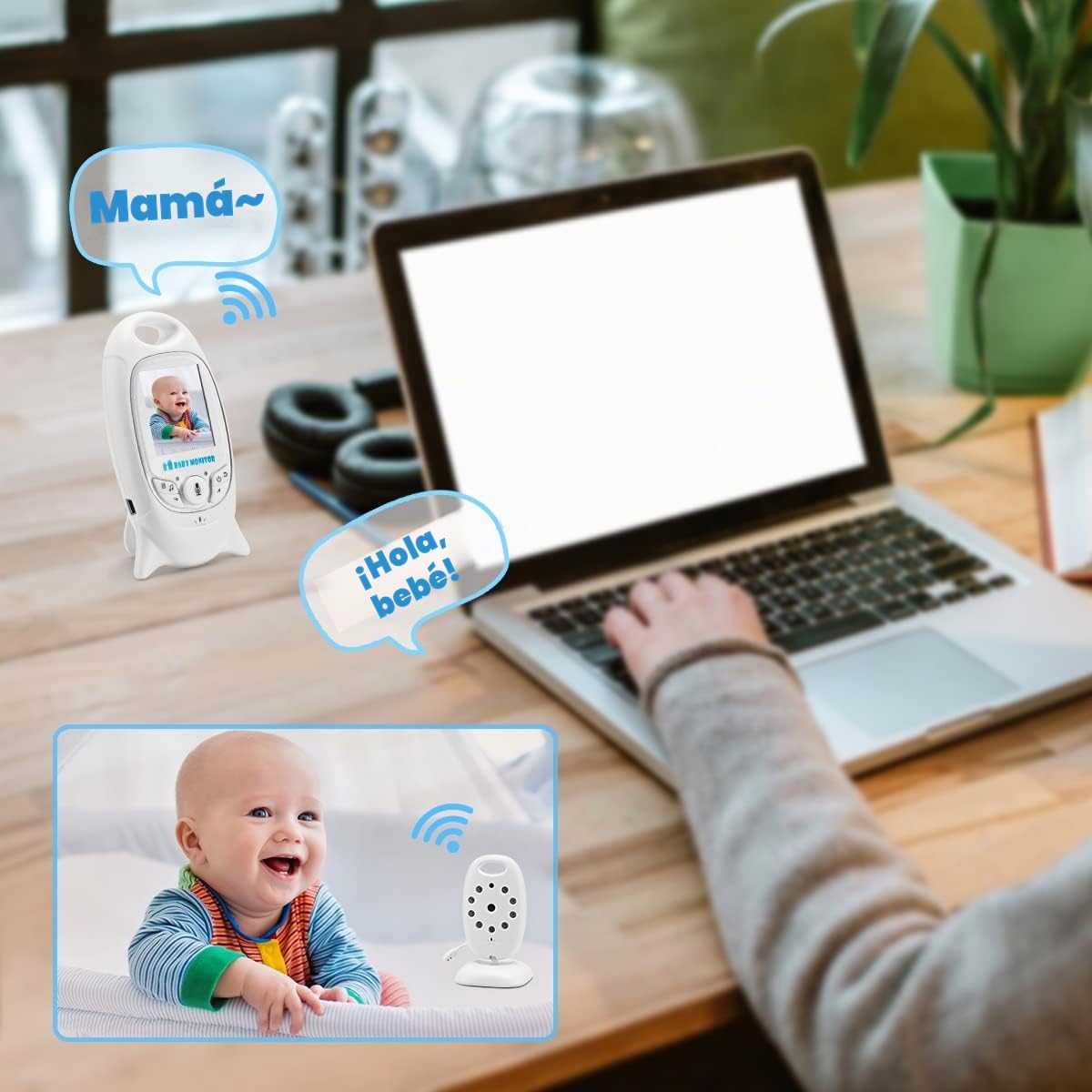 TKMARS Vigilabebés con Cámara 2,4GHz Camara Vigilancia Bebe con 2.4" Pantalla LCD Bebe Inteligente Vídeo Monitor con VOX, Comunicación Bidirecciona, Visión Nocturna, Zoom 2X, Sensor de Temperatura