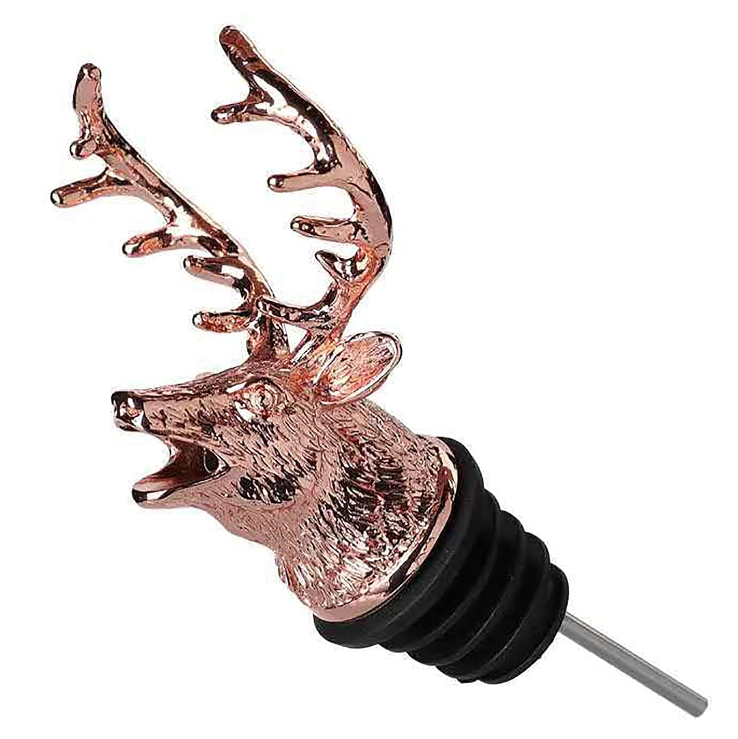 Animal Design Pourer for Wine Bottles, Liquor & Whiskey Bottle Pourer, Seal Plug - 1 pc (Rose Gold, Stag)