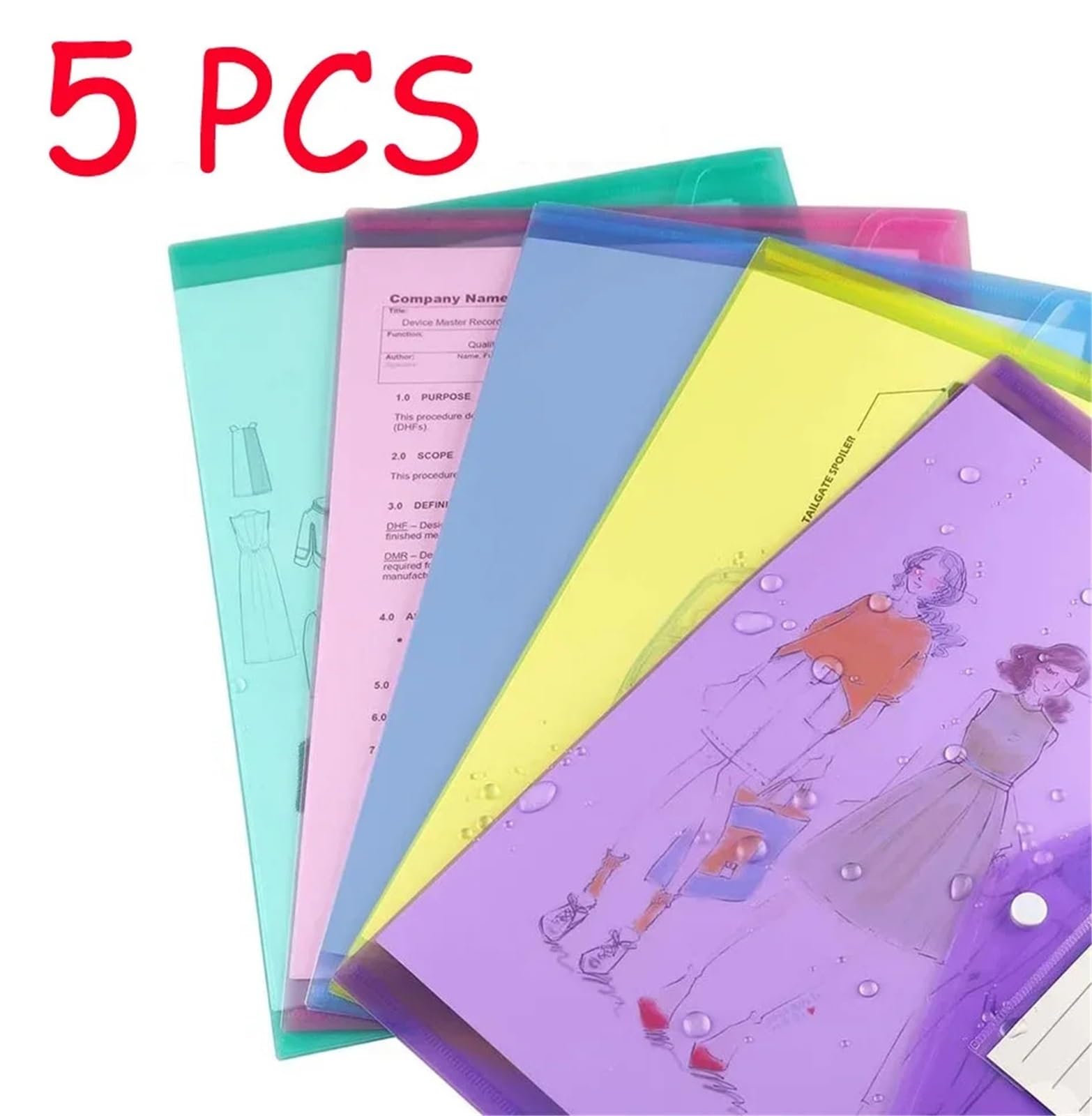 Koperty plastikowe 5 szt. Przezroczyste teczki na dokumenty z przyciskiem zatrzaskowym do organizacji dokumentów w biurze szkolnym(3set)