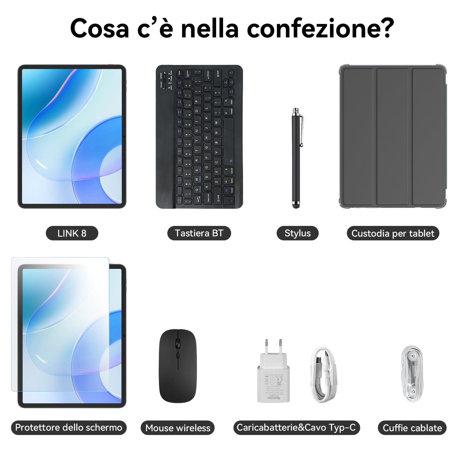 Blackview Link 8 13 Pollici Tablet con Tastiera e Penna,Android 15 Tablets Gemini AI,18GB RAM+256GB ROM,2K+ FHD 2160 * 1600 90Hz MediaTek G100 /PC Mode/8400mAh/Widevine L1/Face ID/16MP+13MP/GPS/OTG
