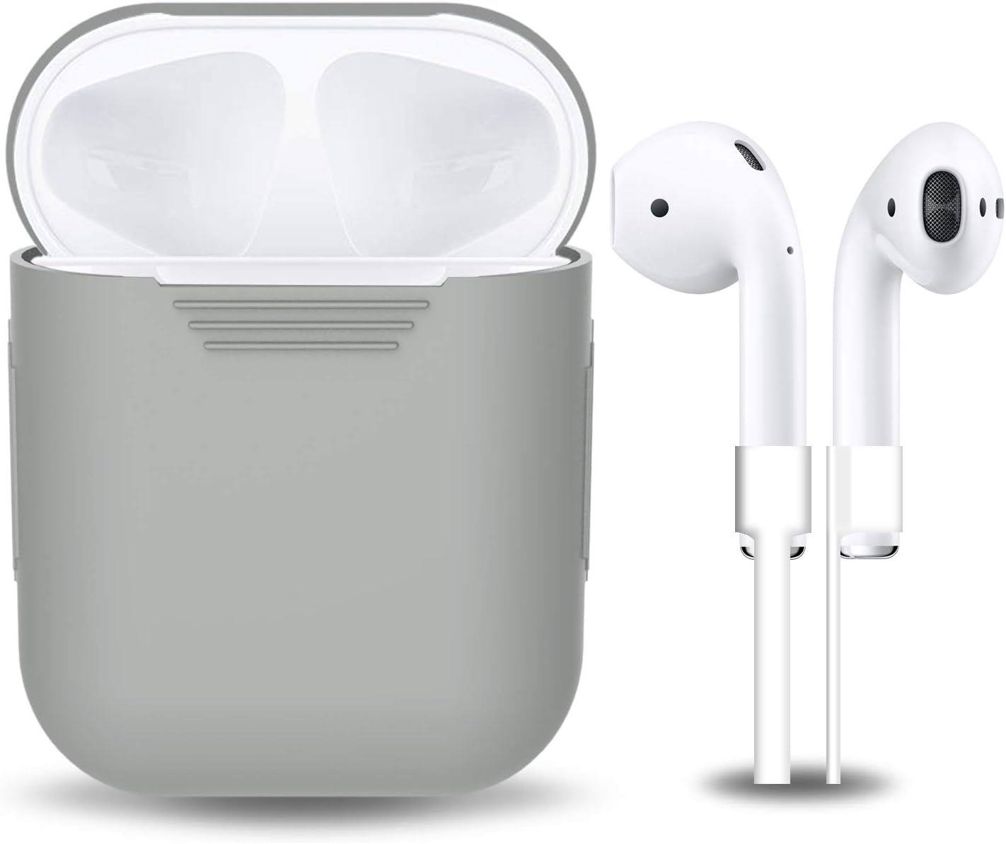 AirPods Silicone Case, Airpods Cover GULAKI with Anti-lost Strap, Simple & lightweight (Grey 2 In 1)