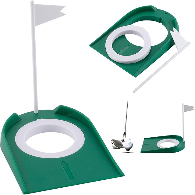Golf Putting Mat Practice, Indoor Outdoor Golf Putting Cups and Flags Plastic Golf Putting Cup Practice with Adjustable Hole & White Flag