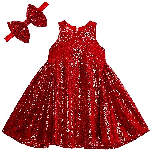 YIYI Flower Girl Dresses Sequin A-line Birthday Party Flutter Prom Princess Dresses Sleeveless with Cute Headband