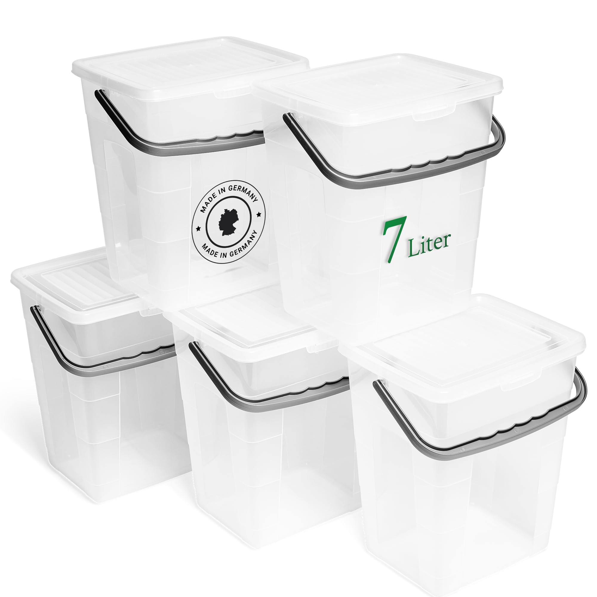 Novaliv 5 cajas de detergente con tapa de 7 litros, transparente, 23,5 x 18 x 26,5 cm, caja de almacenamiento en polvo con asa, para detergente y detergente
