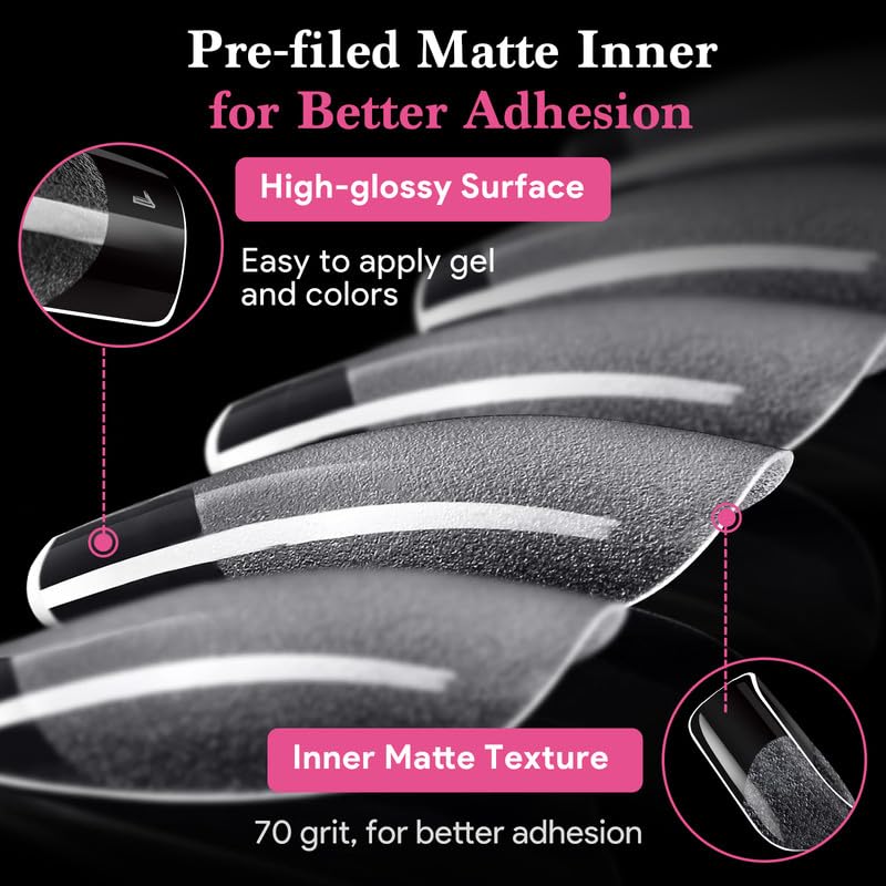 Image of Short Square Nail Tips, 510 Pcs Clear Half Matte, 15 Sizes | 510 PCS clear short square tips with half-matte full cover, pre-shaped for frequent salon or home use.