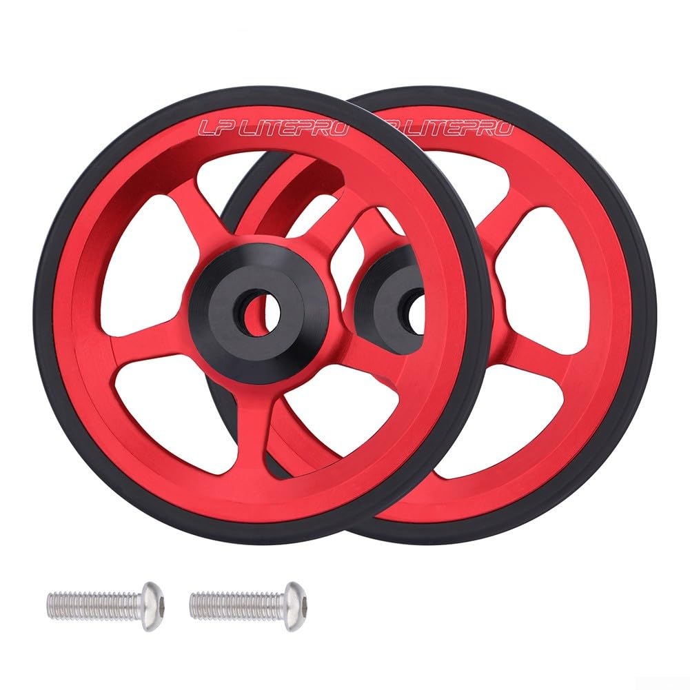 60mm Aluminum Alloy Easy Wheel with M6 Bolt for Brompton Folding Bike Spare Parts, Replacement Easy Wheel Rack Accessories(red)