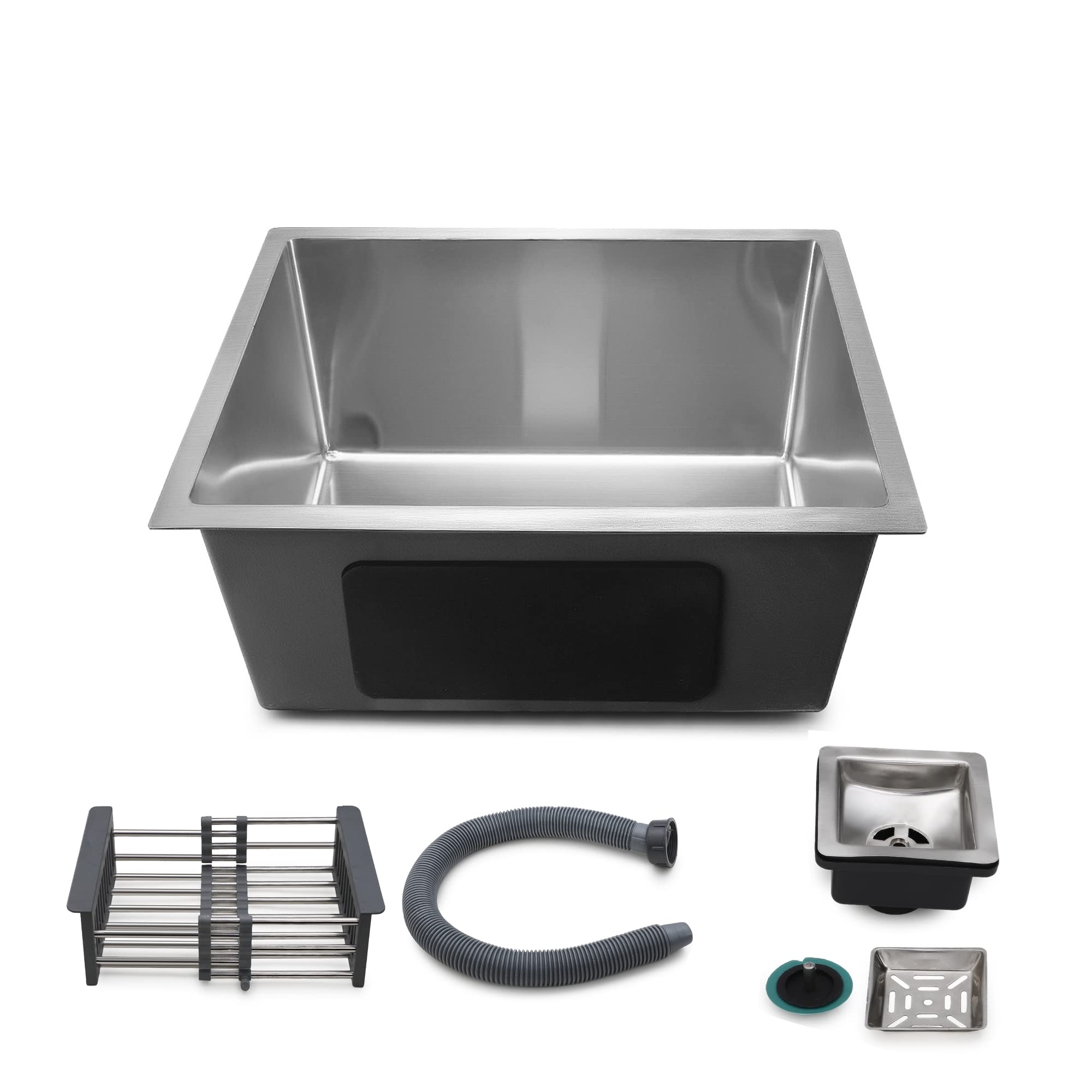 Messina 24" X 18" X 10" Stainless Steel Sink For Kitchen Handmade Sink Single Bowl Matt Silver Finish With Sound Proof Pads | Waste Pipe | Square Coupling | Adjustble Rack (B0BNVMP3S1) Amazon Price History, Amazon Price Tracker