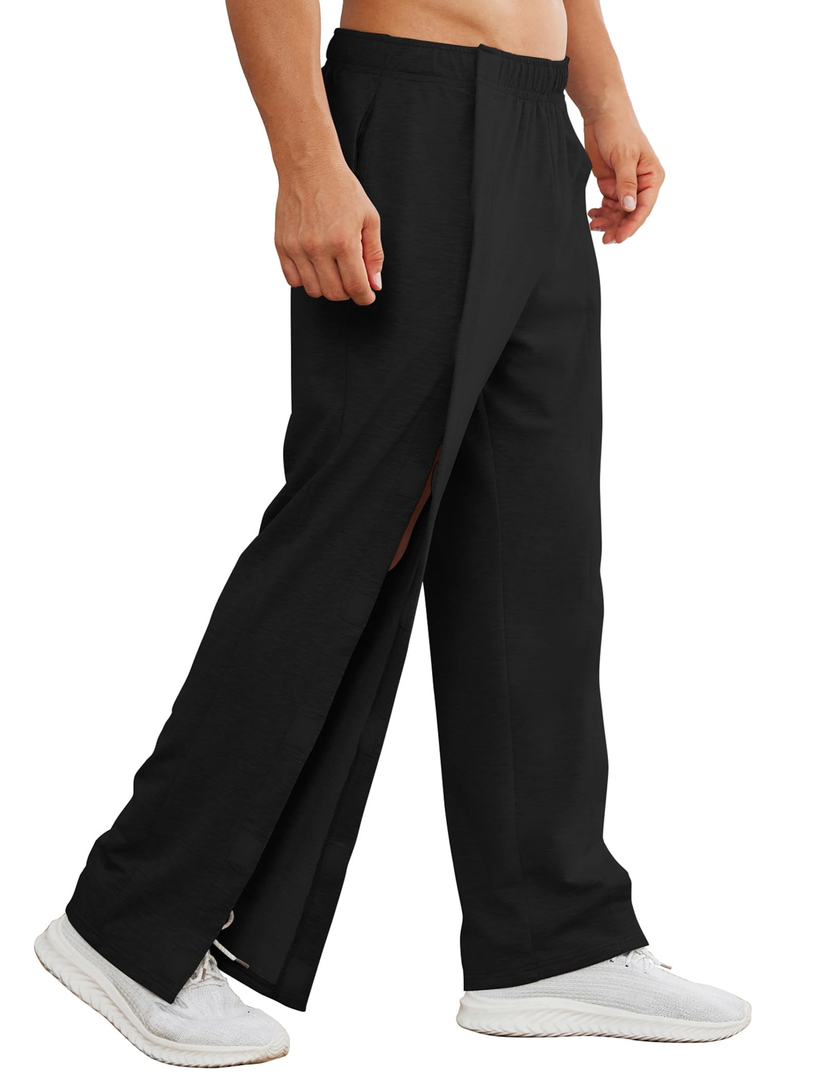 Deyeek Tear Away Pants for Men Easy Open Side Wide Leg Post Surgery Pants Soft Adaptive Breakaway Sweatpants with Pockets