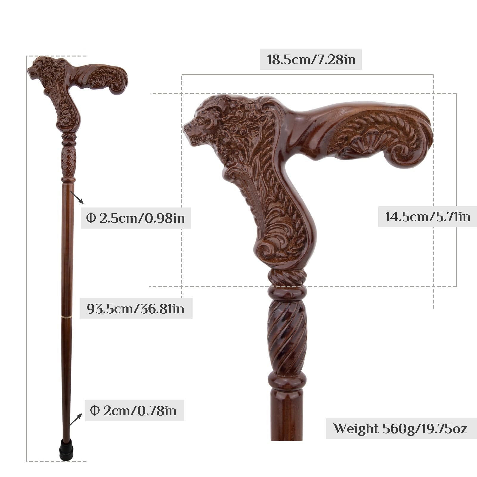 Bastoni da Passeggio con Motivo Leone In Legno, con Impugnatura Ergonomica e Punta In Gomma Antiscivolo, Bastone Decorativo di Lusso Cospaly per Uomo e Donna 93 Cm