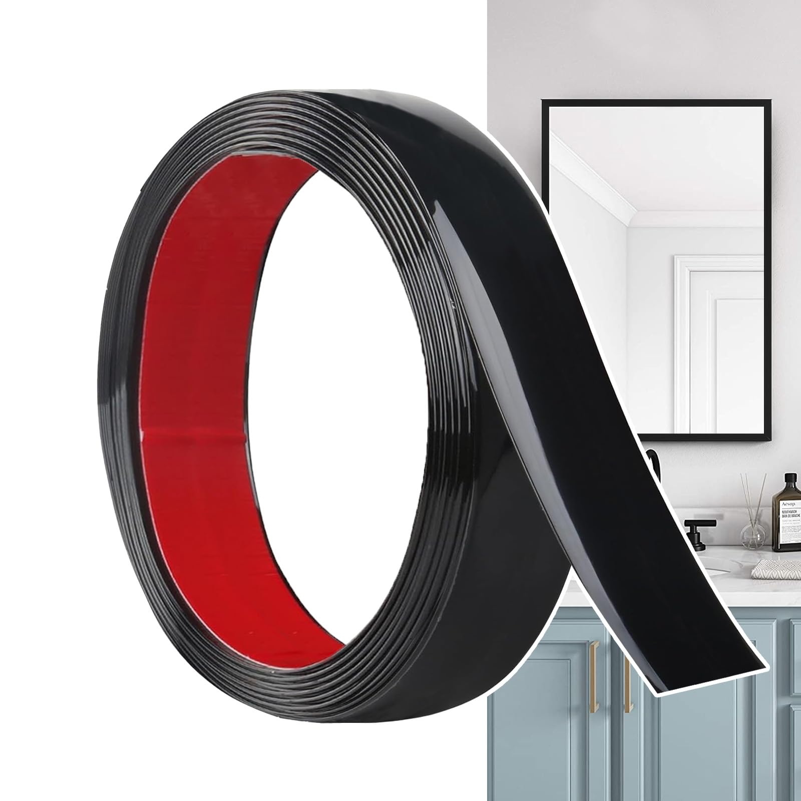 Hengrongshen Self Adhesive Moulding Trim Matte Black (6M x 3cm) Flexible PVC Peel and Stick Wall Trim Decorative Edge Strip for Wall, Tile, Mirror, Window, Cabinet, Bathroom, DIY Trim — image 1