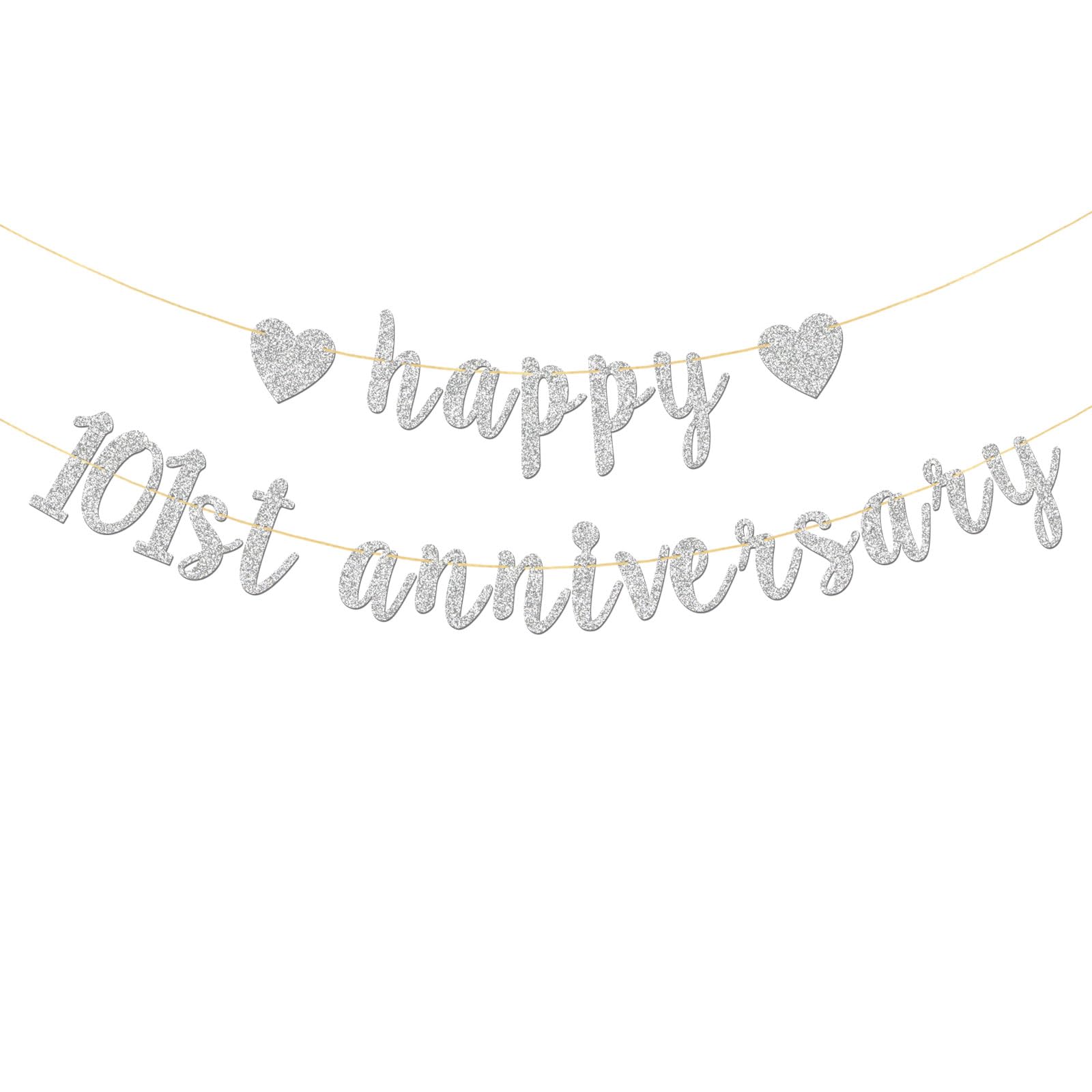 Happy 101st Anniversary Banner - Happy 101st Birthday Party Garland Supplies - 101 Wedding Anniversary Party Decorations - Silver Glitter