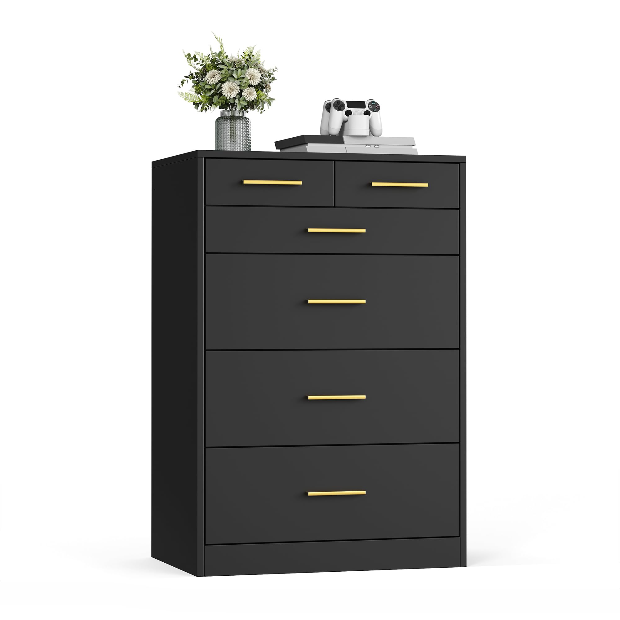 vasagle custos collection - dresser for bedroom, chest of drawers for closet, modern style, tv stand for living room, 6 drawers, 15.8 x 23.7 x 34.8 inches, ink black ults415bc01s