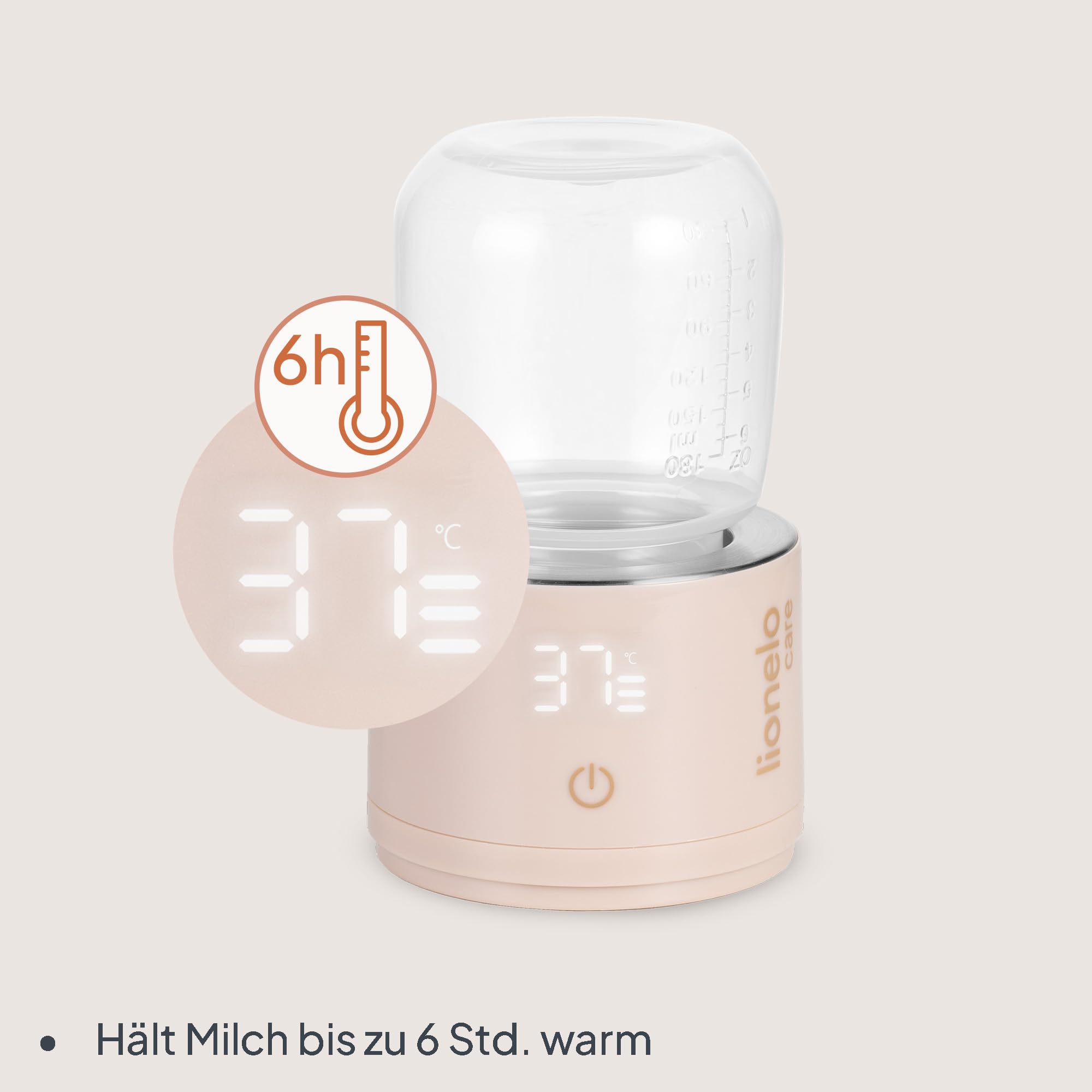Lionelo Thermup Swift - Mobiler Flaschenwärmer für Babys unterwegs, kabellos 5000 mAh Akku, 90 ml in 3 Min auf 37°C, USB-C, Touch-Display, 4 Stufen 37–50°C, Warmhalten bis 6 h, BPA-frei
