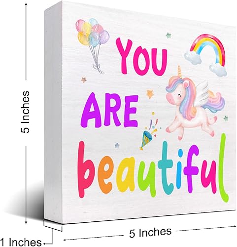 Miniatura 2 de Letrero de madera con texto en inglés "You are Beautiful - Decoración de escritorio inspiradora para niña, decoración de escritorio para cuarto de