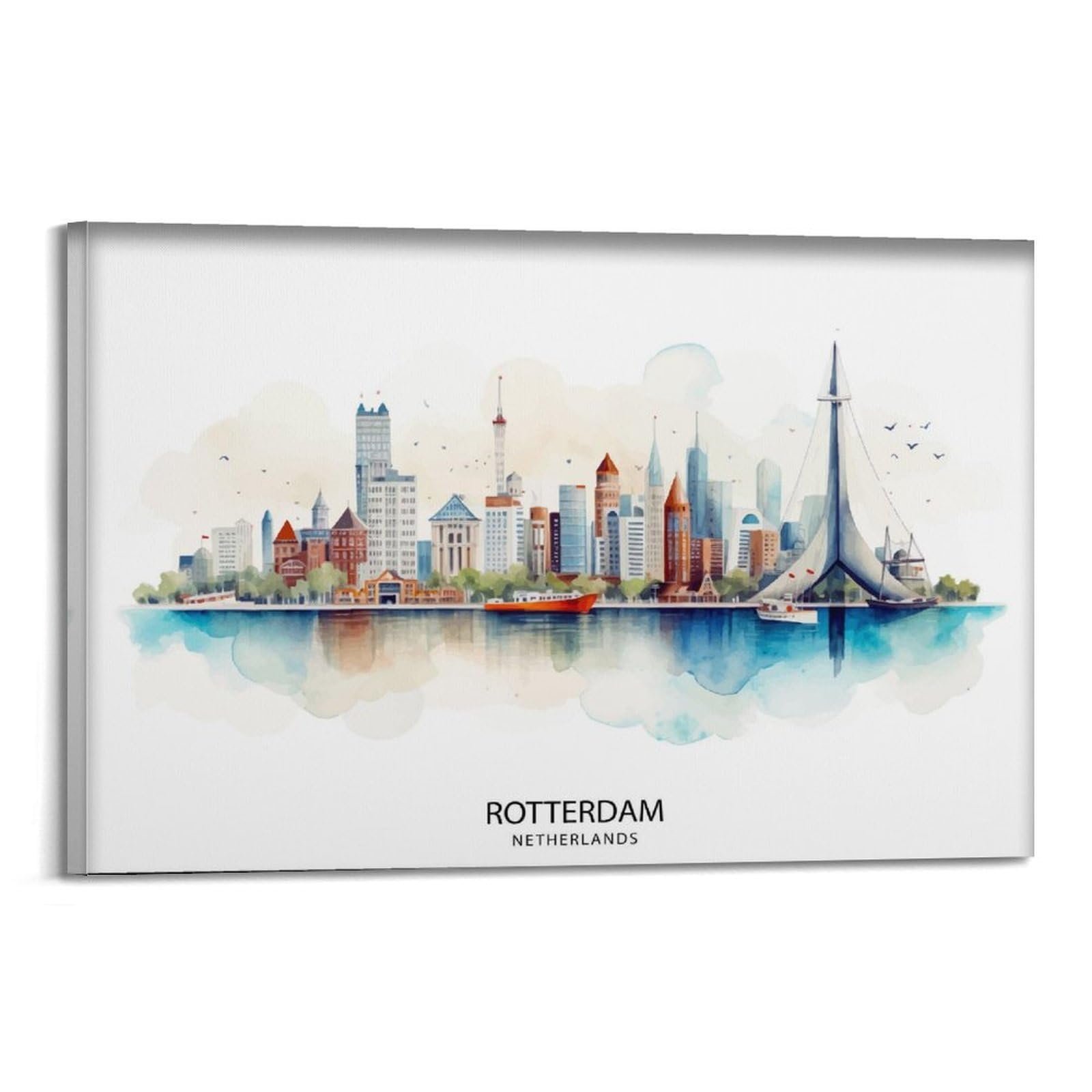 Rotterdam Skyline Netherlands Modern Architecture Dutch Harbor Urban Landscape European City_1_3 Canvas Poster Wall Art Prints Room Aesthetic Murals Bedroom And Living Decorations 20x30inch(50x75cm)