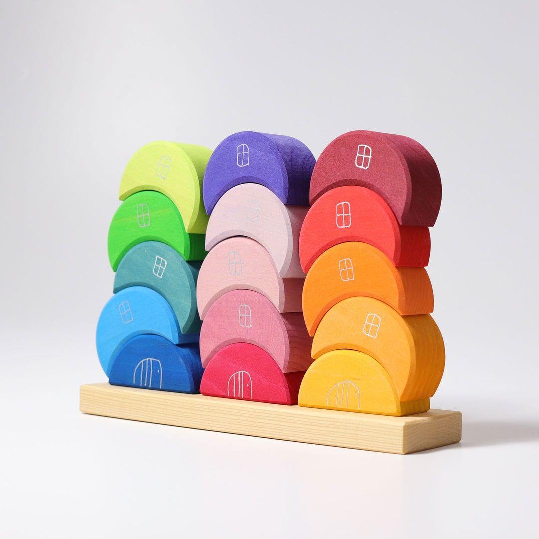 【最安値】 グリムス 月のお家 Piling Game Moon Houses Grimm's Wooden Toys | Moon Houses Stacking Game