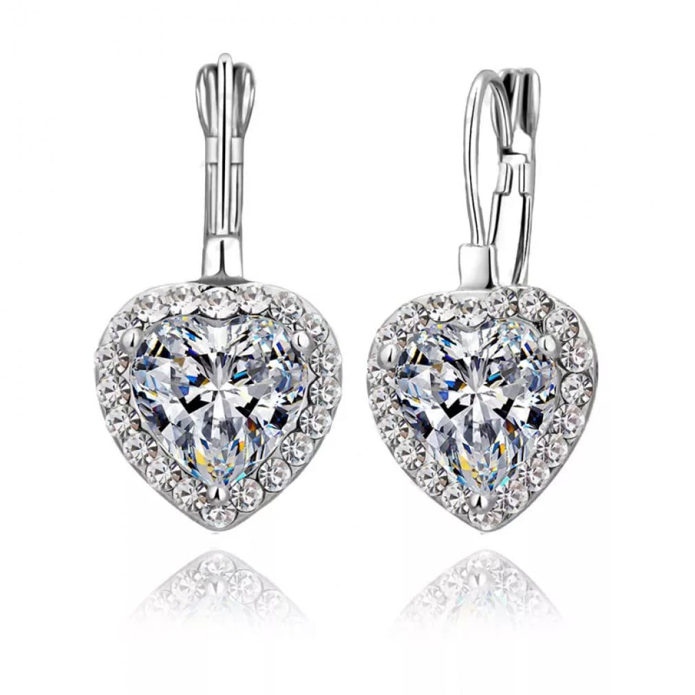 Boucles d'oreilles argent sterling de mariage au cœur de cristal
