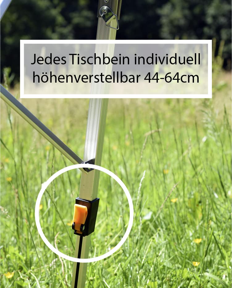 highfeld Aluminium Camping Table 90 x 50 x 64 / 44 cm Height Adjustable Folding Table - Image 6