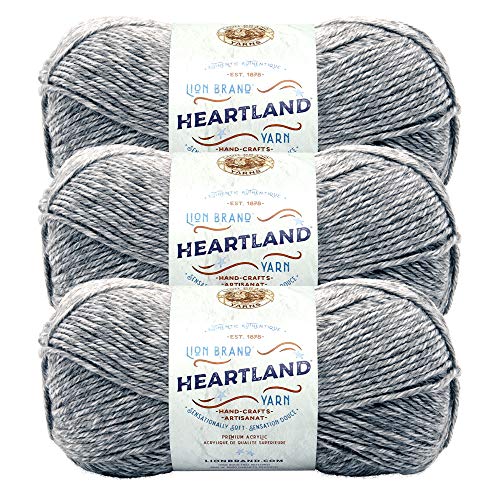 Image of Lion Brand Yarn Heartland Yarn, Worsted-Weight Yarn for Knitting, Crocheting, and Crafting, 3 Pack, Mount Rainier
