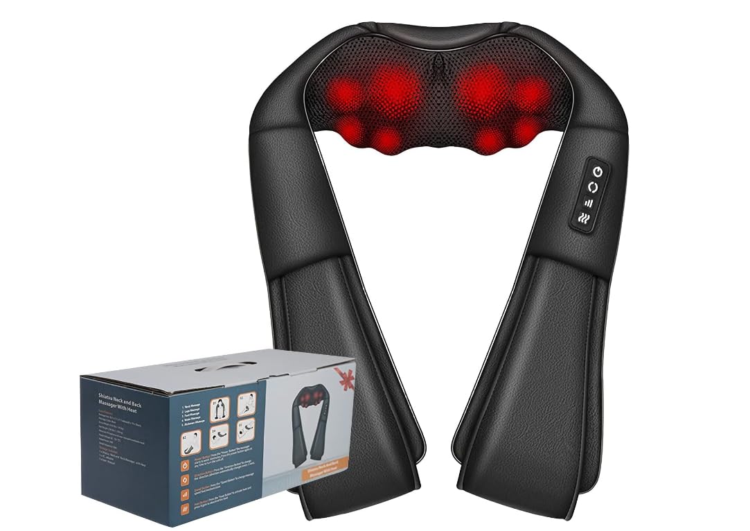 Neck and Back Massager with Soothing Heat, 3D Deep Tissue Kneading Massage Body Muscle Pain Relief, Home, Office, and Car Use