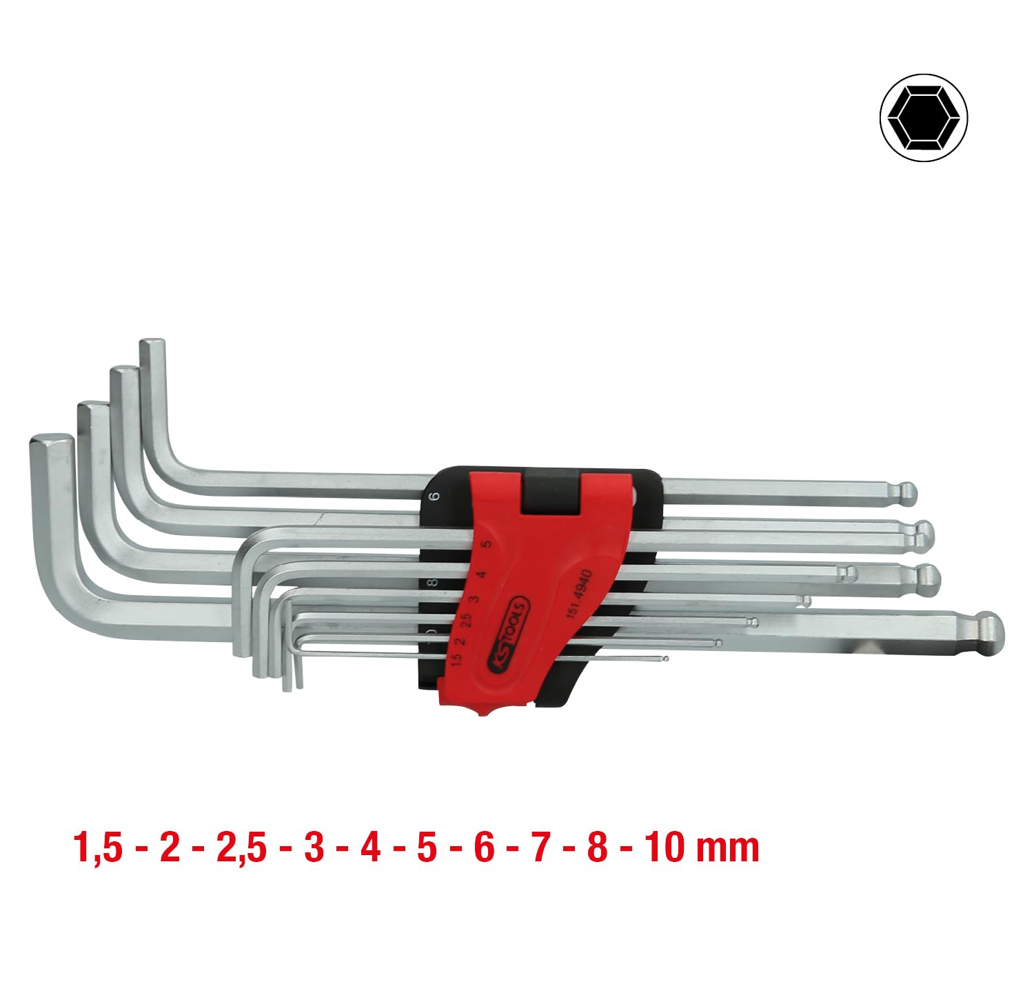 KS Tools 151.4940 Ball Ended Hexagon Key Wrench Set,Extra Long,10 pcs, Rot - Image 4