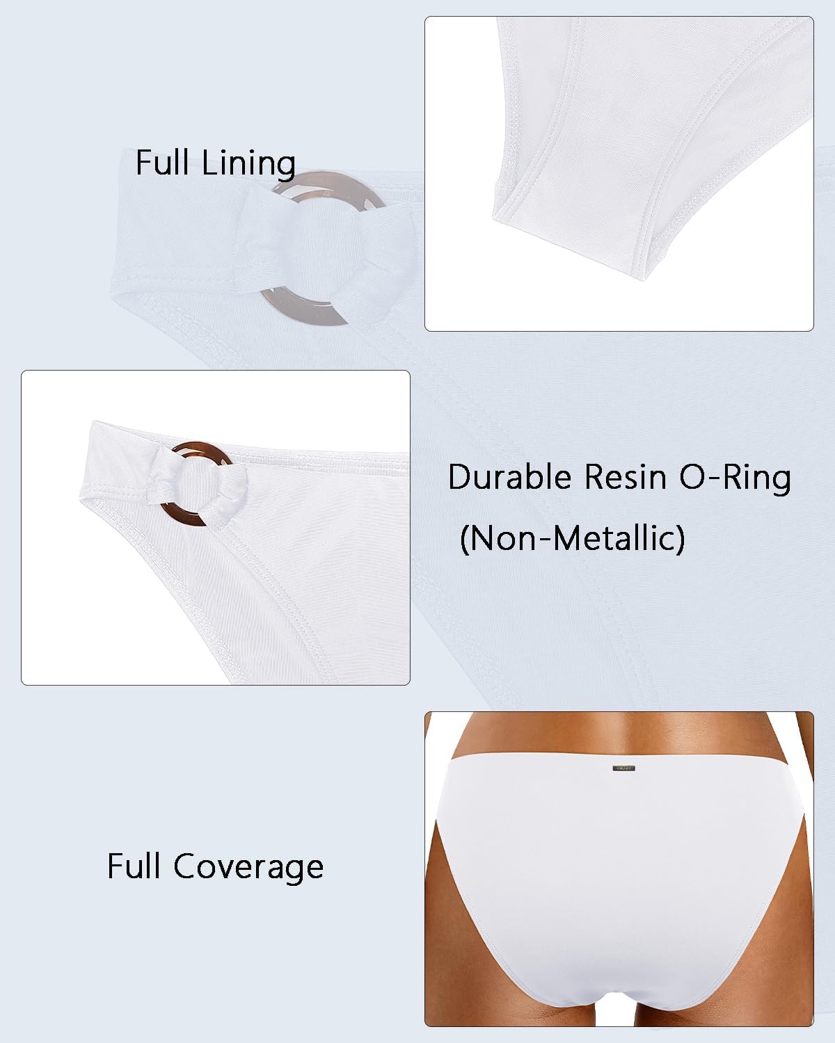 Zmart Women O Ring Bikini Bottoms Full Coverage Swimsuit Bottom Low Waist Low Rise Bathing Suit - Image 3