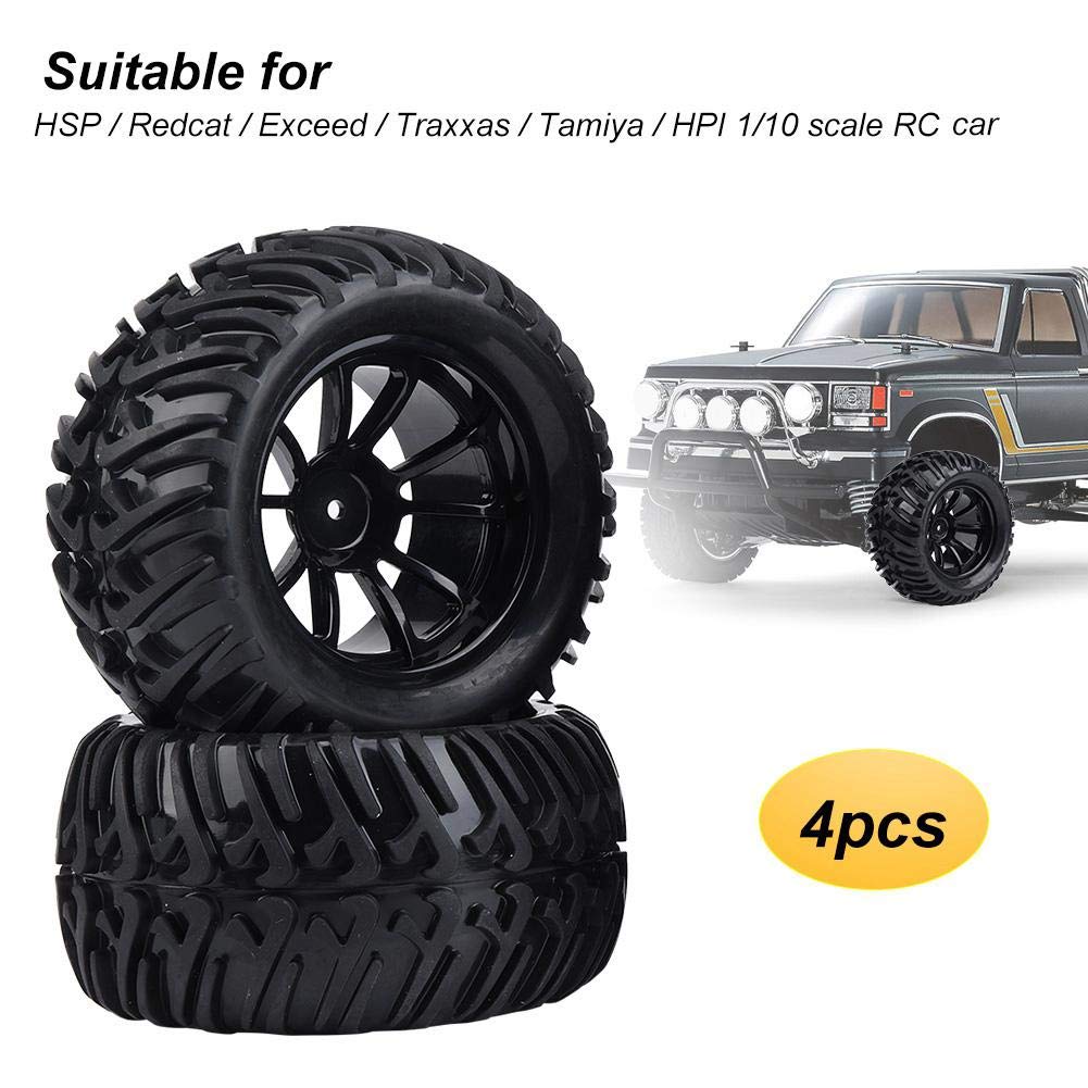 4 Pneus Caoutchouc 1/10 Pour RC – Roues Montées Sur Jantes, 10 Trous – Anti-dérapant, Durable – Pour HSP, Traxxas, Redcat & Plus