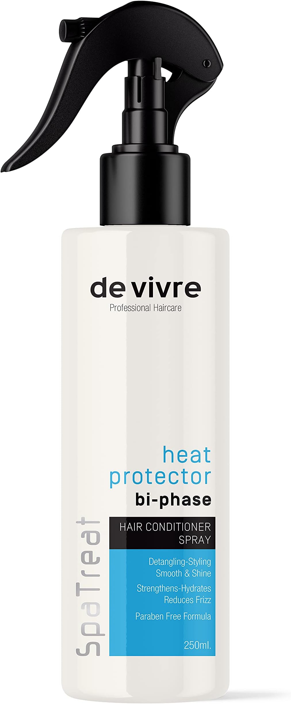 Bi-Phase Hair Heat Protection Leave In Conditioner/Serum Spray For Hair Straightener - Natural Bamboo Grape Seed Extracts, Pro-Vitamin B5, Wheat Protein, Paraben Mineral-Oil Free (250ml)