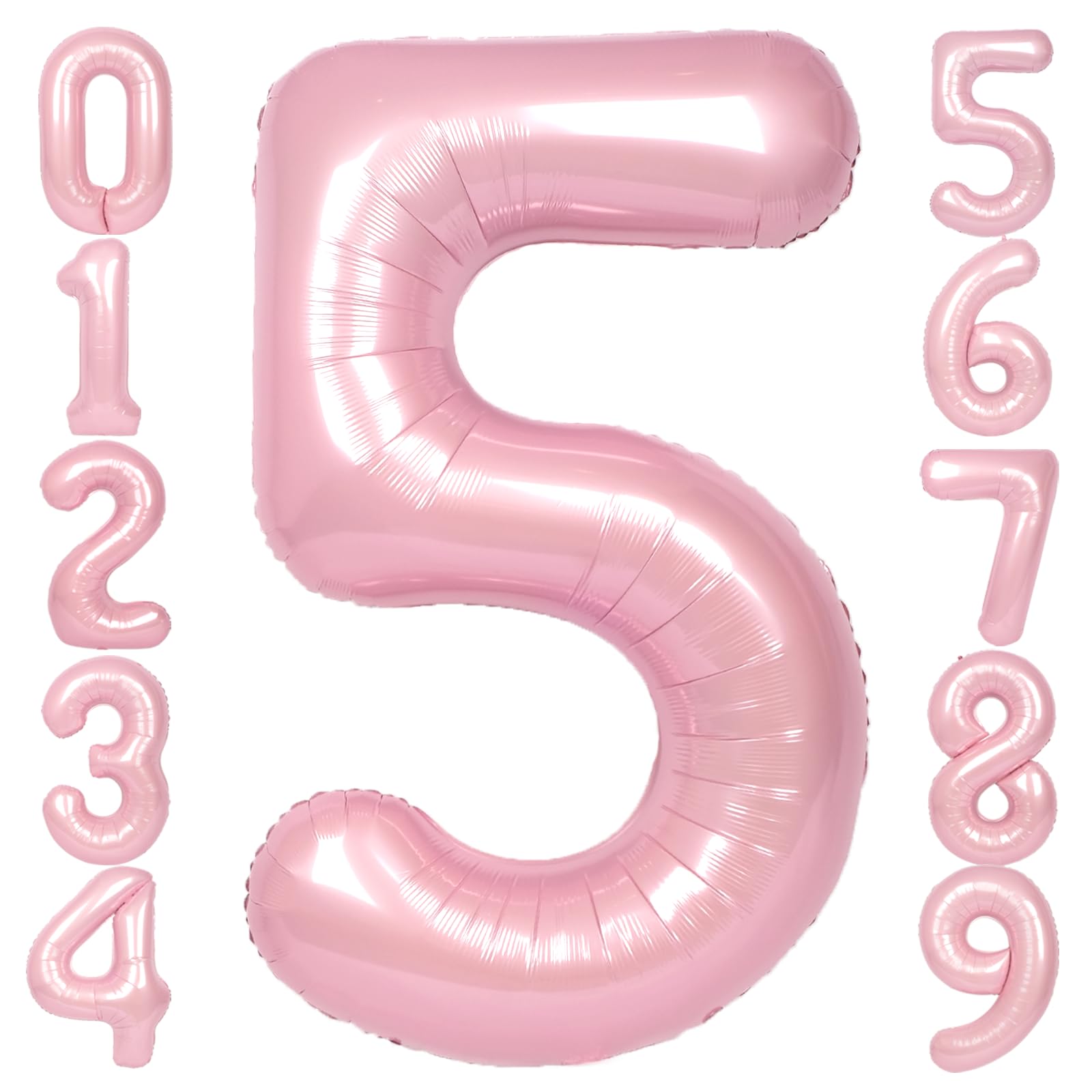SUWEN 40 Inch Pink Large 5 Number Balloons Big Foil Helium Number Balloons 0-9 Jumbo Happy 5th Mylar Birthday Party Decorations for Girl Anniversary