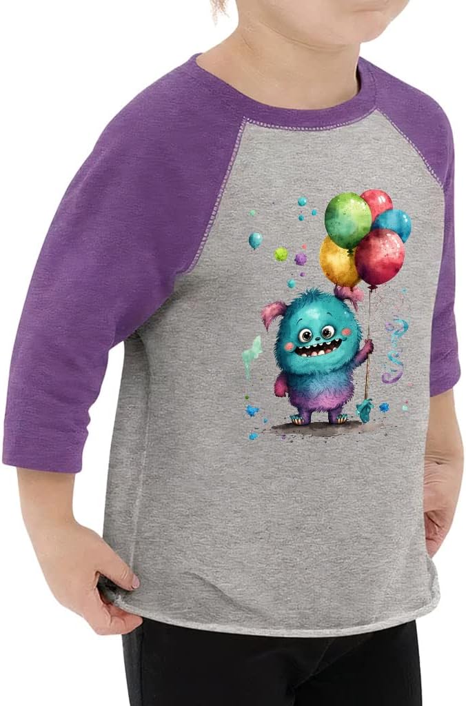 Watercolor Print Toddler Baseball T-Shirt - Graphic 3/4 Sleeve T-Shirt - Funny Kids' Baseball Tee