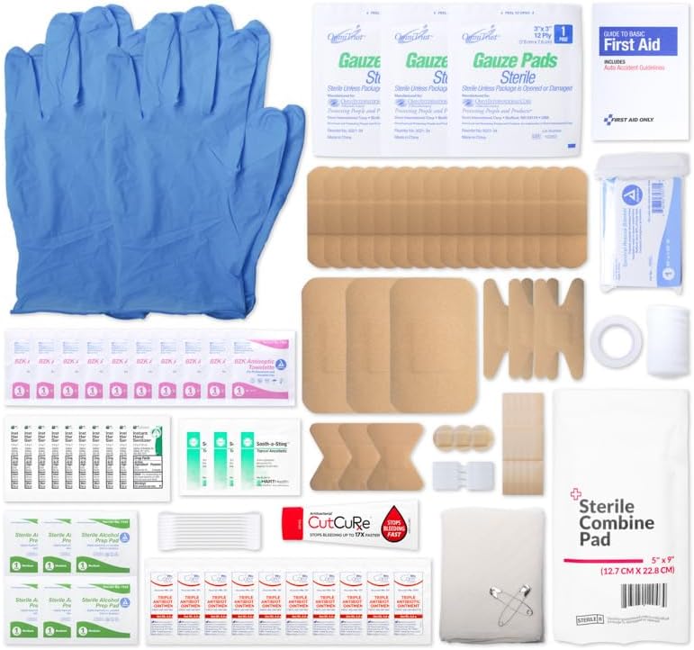 Miniatura 4 de MFASCO Kit de primeros auxilios para 10 personas, 96 piezas, caja de plástico, compacto, portátil, asa de transporte moldeada, bolsas transparentes,