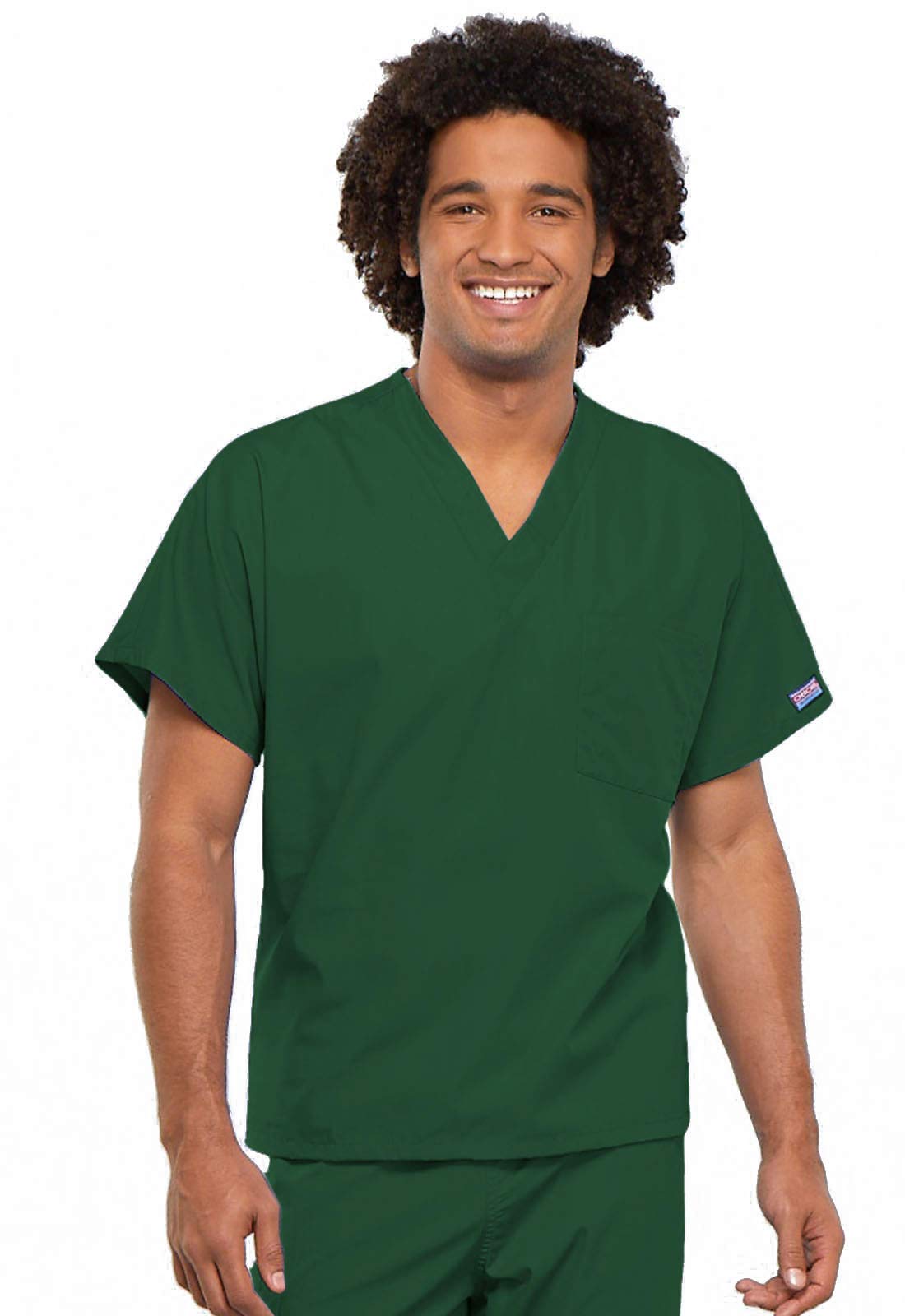 Cherokee Conjunto de ropa quirúrgica para hombres y mujeres de, ajuste tradicional cuello en V 4777 con cordón de tiro natural pantalón cargo 4100, verde cazador, XS Top/S Pant