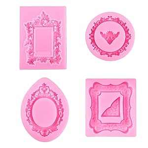 Molde Silicona Marco De Fotos, 4pcs Moldes de Silicona Estilo Barroco, Molde Siliconas Barroco Fondant, Ideal para Decorar Cupcakes, Chocolate, Dulces, Arcilla Polimérica y Pegamento