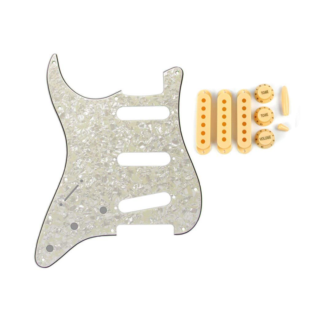 Guitar Parts Left Handed Guitar Pickguard Strat 52/52/52mm Pickup Covers Guitar Knobs Tips for Electric Guitar Accessories - (Color: White Pearl)