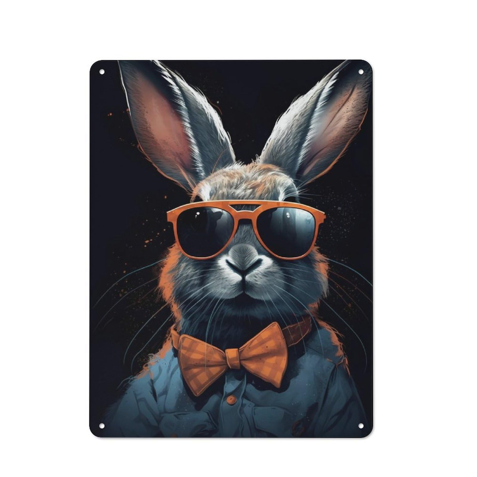 Junmoney Rabbit Bunny Sunglasses 40X30cm Retro Tin Wall Plaque With For Pub Or Café, A Winter Wall Decor Update For Café Interior Fans
