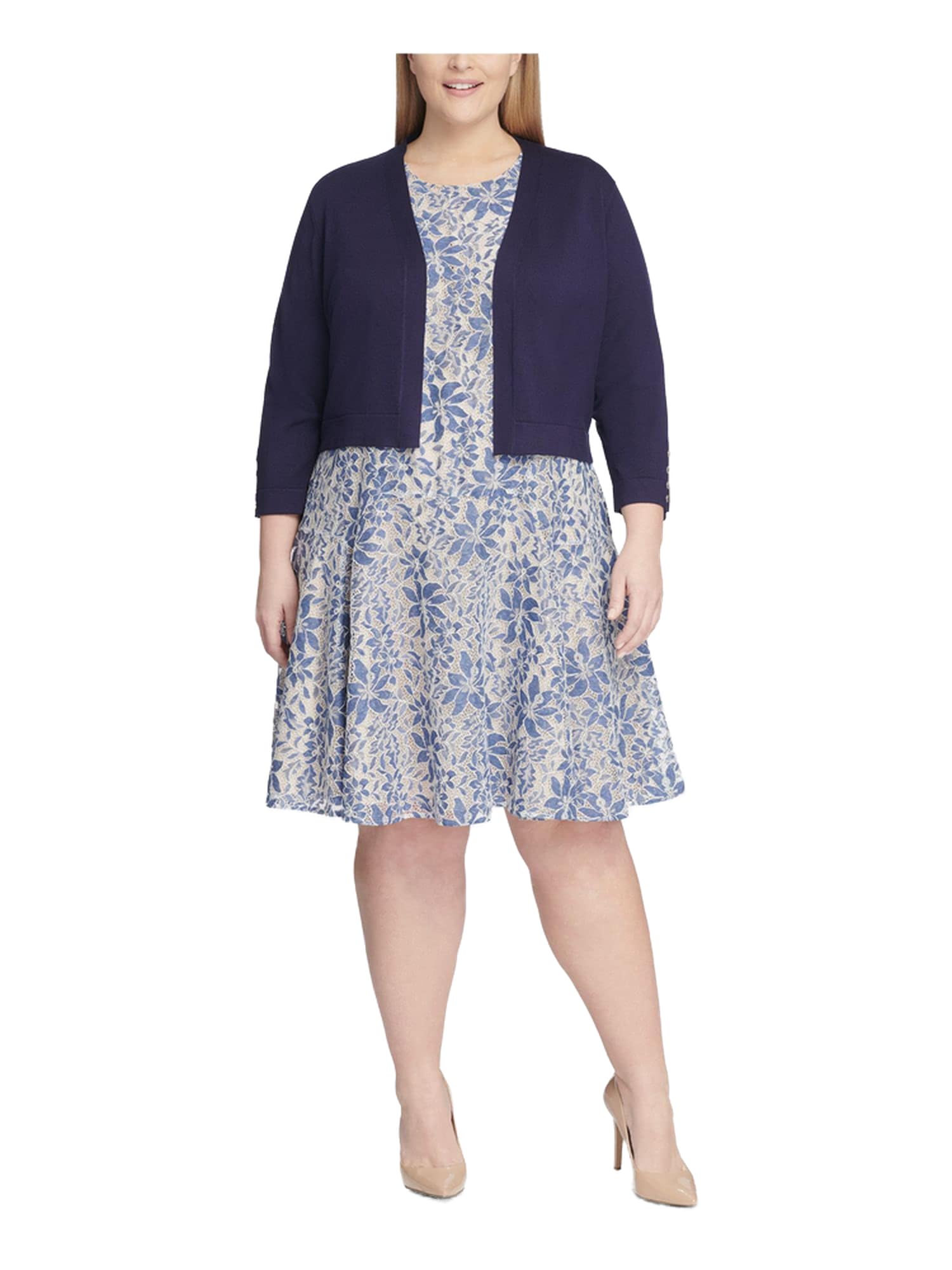 Tommy Hilfiger Womens Navy Long Sleeve Open Cardigan Wear to Work Sweater Plus 3X