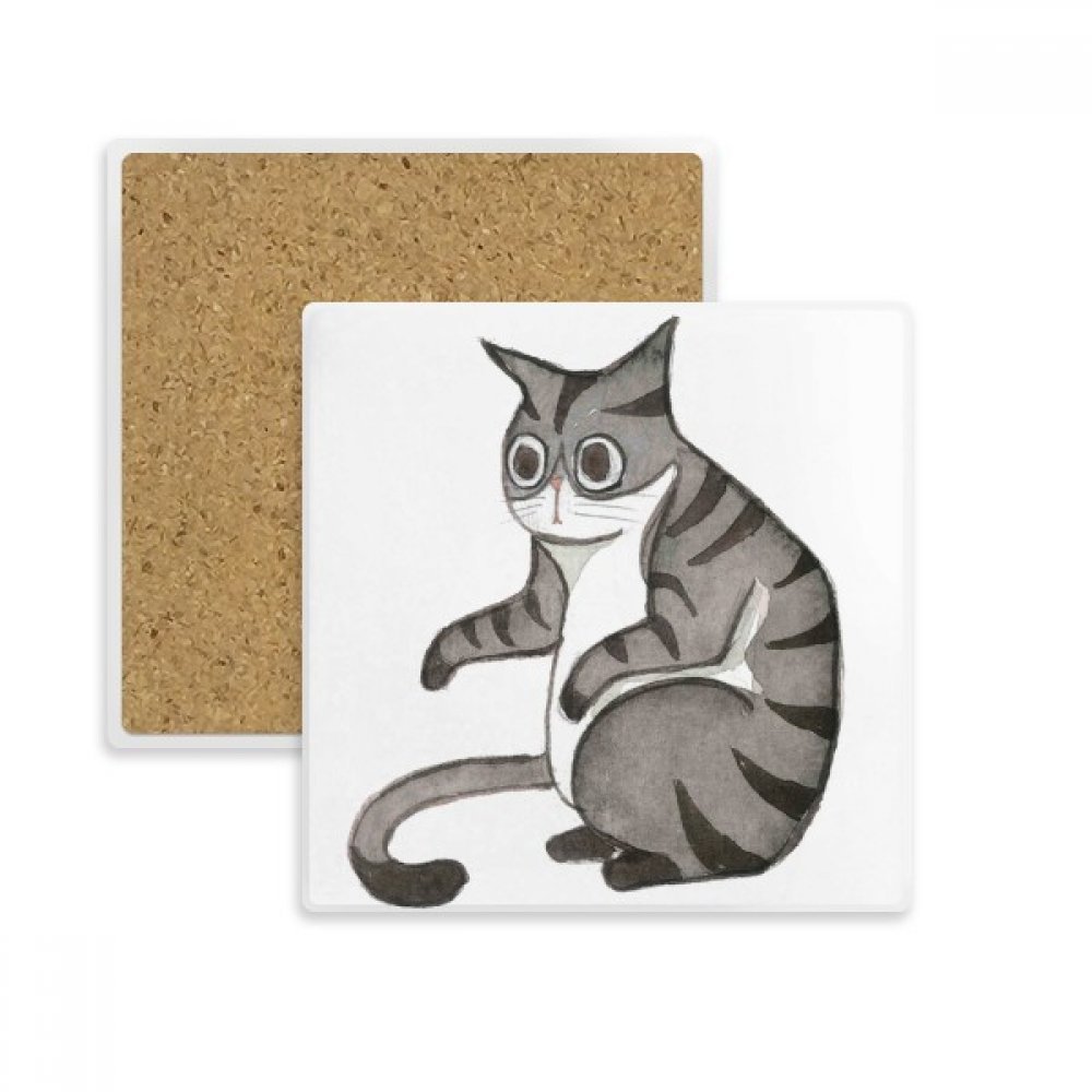 Coaster chat Dragon-Li aquarelle dessous de verre carré en pierre absorbante multicolore DIYthinker