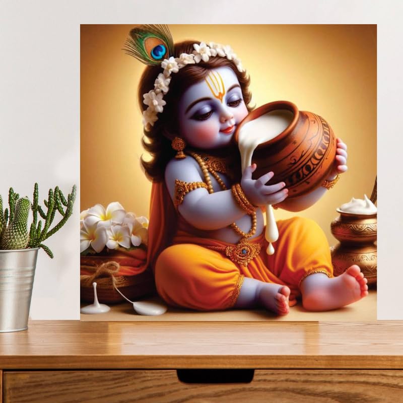 Image of British Terminal Cute little Bal Gopal Baby God Krishna| Kanha Ji | Laddu Lord Makhan Chor Painting Religious Poster for Pregnant Women for wall (matt thin vinyl,sticker,multicolor,unframed)| bj122