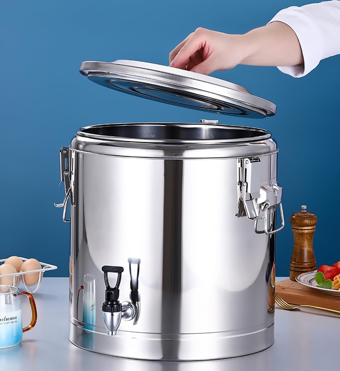 Distributore di acqua calda da 20 l, in acciaio inox ispessito, con rubinetto, per succhi, caffè, latte, tè, ideale per casa e ufficio